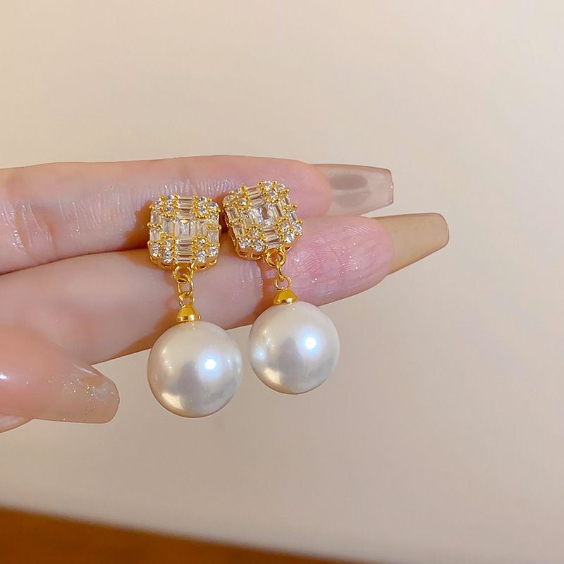 Flower Pattern 1 Pair Sweet Flower Plating Imitation Pearl Drop Earrings