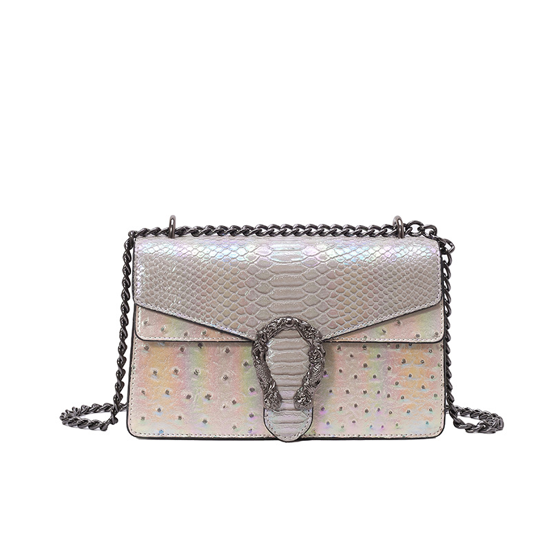 Bolsa de cadena de textura transfronteriza 2025 verano nuevo bolso femenino patrón de serpiente patrón de avestruz bolso de hombro bolso de mensajero de color de contraste de alta calidad