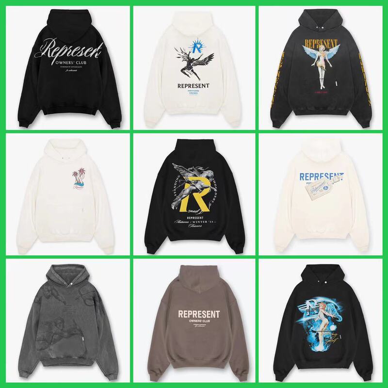 Represent Icon Member Club Handwritten Logo Printed New Versatile High Street Hooded Sweatshirt for Men and Women Represent Icon Member Club Handwritten Logo Printed New Versatile High Street Hooded Sweatshirt for Men and Women