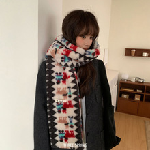 批发韩国2025年冬季新款韩版双面小狗提花毛绒围巾可爱甜美长围脖