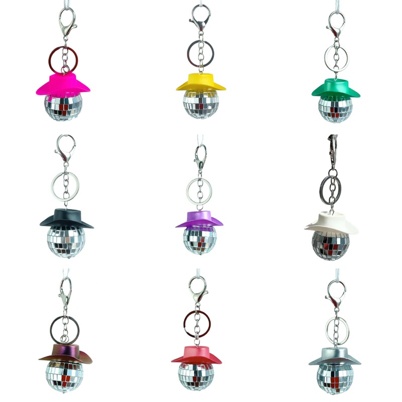Cross-border new cowboy hat mirror ball keychain ring pendant DISCO DISCO car pendant decoration Cross-border new cowboy hat mirror ball keychain ring pendant DISCO DISCO car pendant decoration