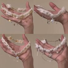 冬日氛围感毛绒蝴蝶结珍珠项链甜美时尚气质锁骨链休闲百搭项饰女