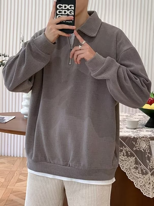 Suéter de punto de hombre con media cremallera para hombre, versión coreana de la camisa POLO de solapa casual de nicho, camisa suelta y hermosa primavera ins