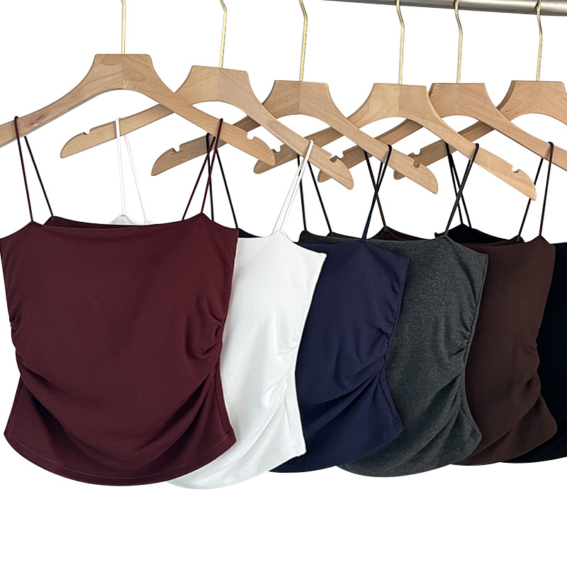 (2개) 내부 및 외부 착용을 위한 가슴 패드가 있는 여성을 위한 가을 겨울 새로운 스타일 기모 보온 캐미솔, 날씬하고 아름다운 등, 보온 바닥 셔츠