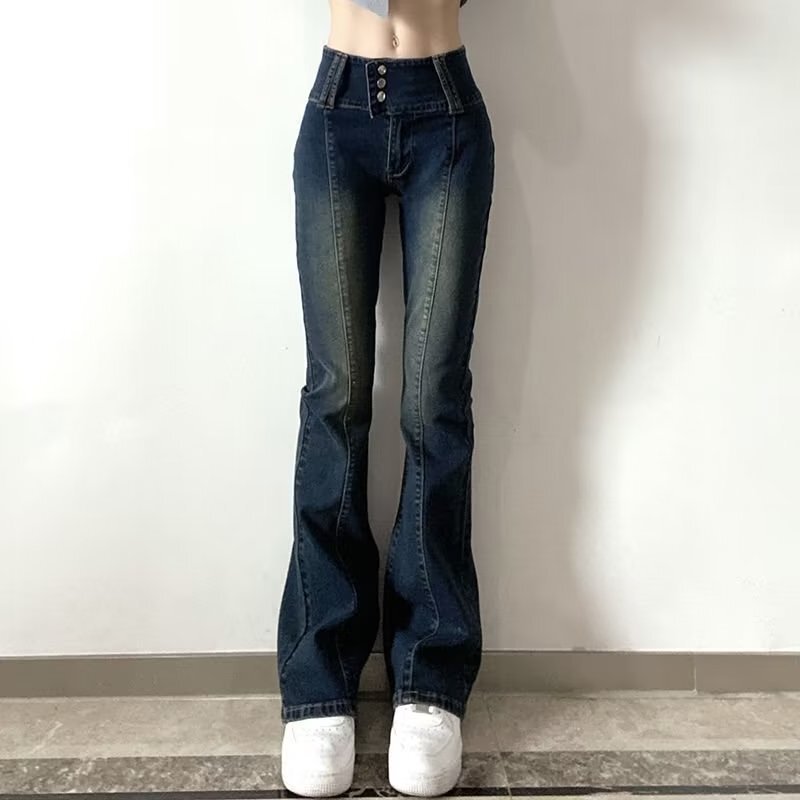 Dark Japanese Style Elegant Fashionable Jeans Simple Summer Women's High Waist New Straight Pants Zipper Washed Ankle-length Pants