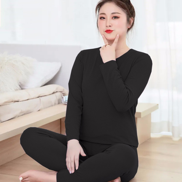 2025 invierno sin marcas de terciopelo calentamiento ropa interior pijamas para mujeres para aumentar el peso calentamiento base de cuello redondo conjunto de ropa para el hogar