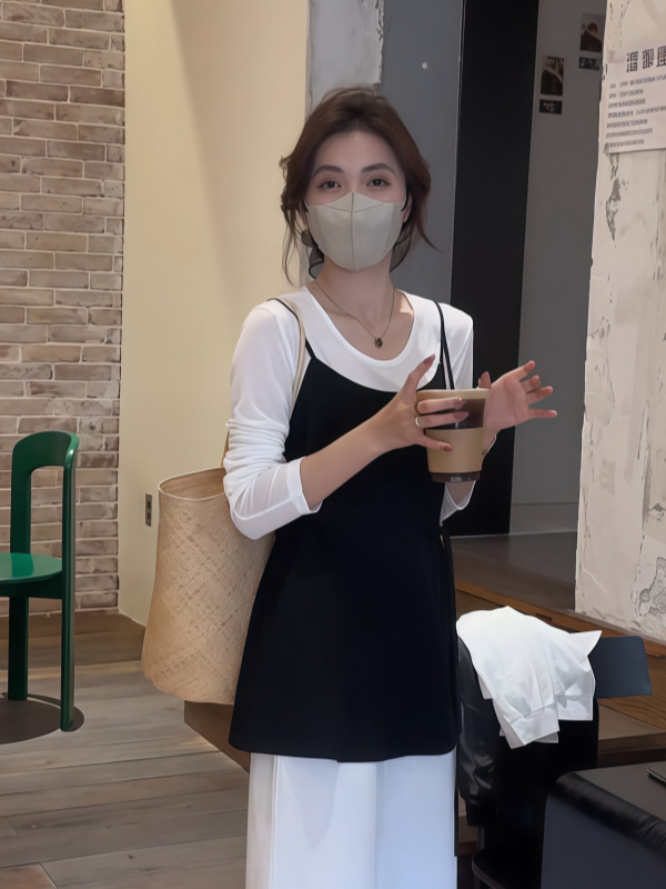 韩系两件套叠穿吊带上衣2025小众别致背心裙搭配套头长袖t恤套装|undefined