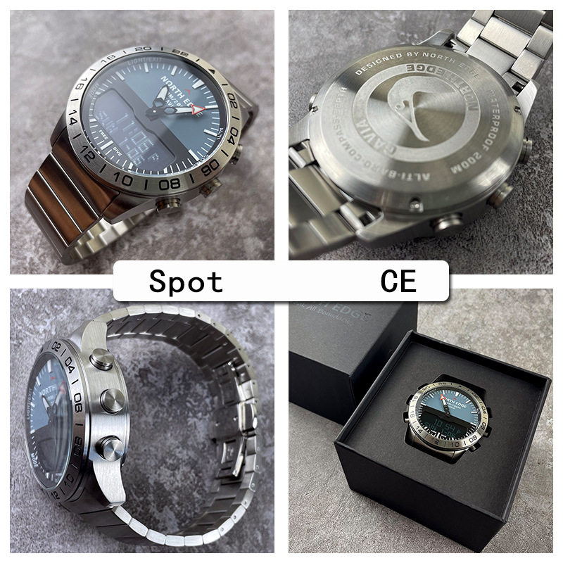 Hombres de negocios Ocio deportes al aire libre impermeable reloj de acero de alta presión reloj de buceo doble pantalla de acero inoxidable reloj de pulsera