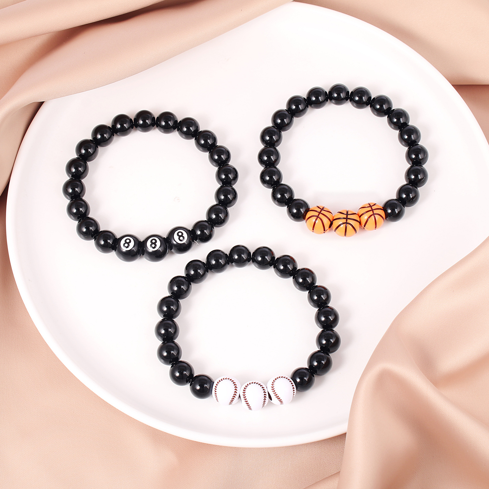1 Piece Simple Style Number Basketball Arylic Glass Beaded Unisex Bracelets