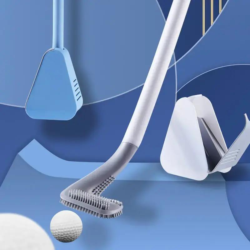 Golf Silicone Brush Head Toilet Brush for Home Use, No Dead Angle Cleaning, Long Handle Wall-Mounted Japanese Style