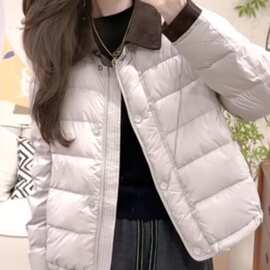 设计感色格子领菱格棉服外套女小个子拼接棉衣2025冬季穿搭新款