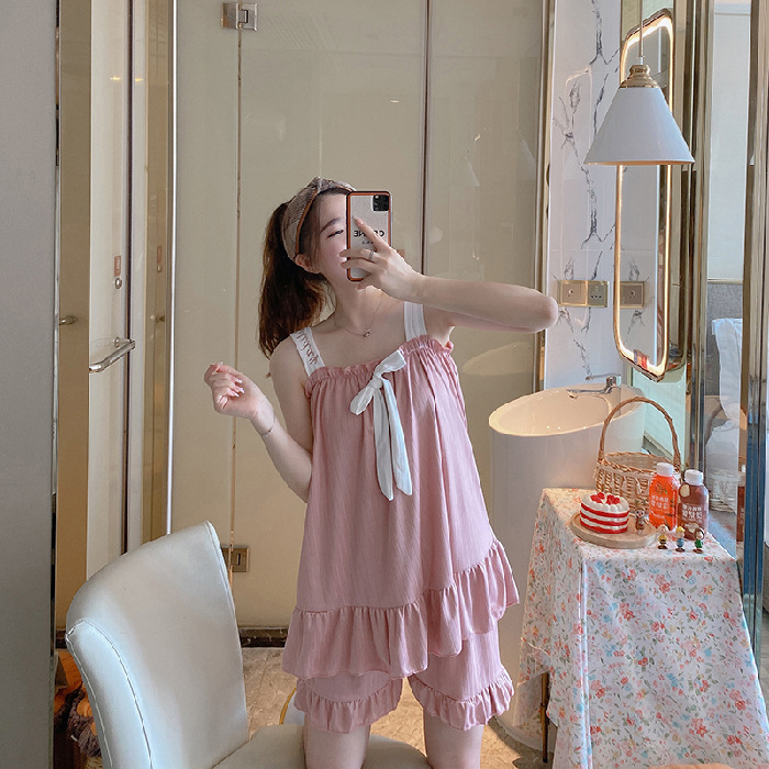 Suelta estilo coreano camisola pijamas de las mujeres verano fino ins estilo shorts pit leche seda lindo homewear traje