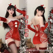 半糖引力抹胸圣诞裙秋冬情趣内衣COS圣诞装毛绒收腰包臀裙女B93
