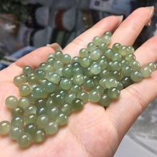 天然和田玉青海料晴水散珠圆珠配件冰透细润干净无裂可串手链项链