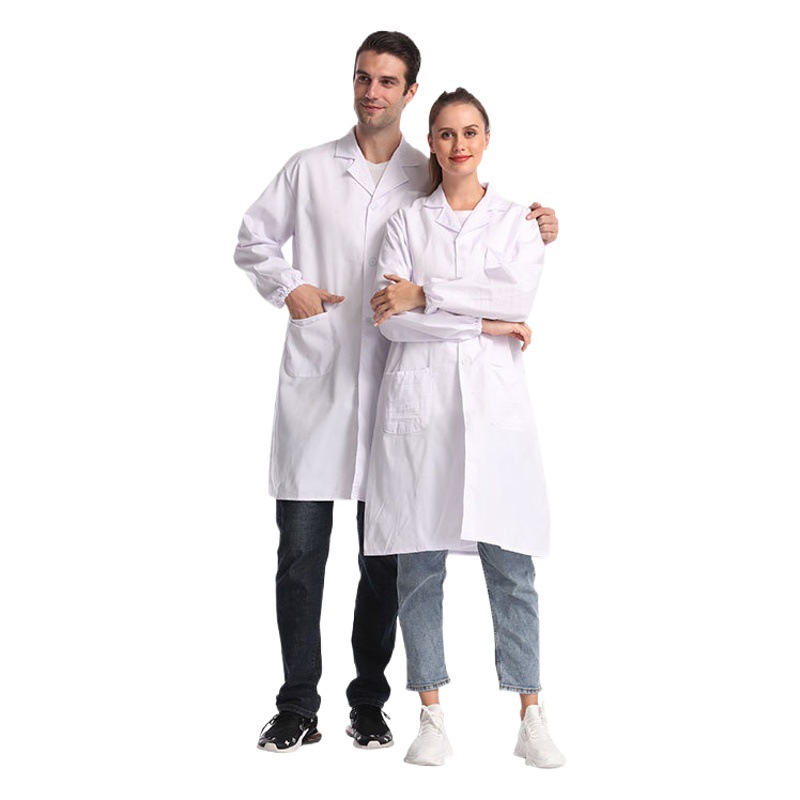 Calidad de exportación bata blanca no pilling doctor alimentos laboratorio salón belleza manga larga corta herramientas impresión