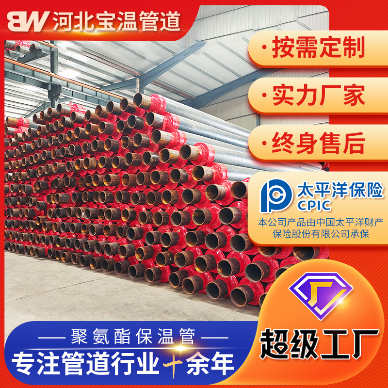 厂家批发聚氨酯预制直埋保温管 聚氨酯发泡保温钢管钢套钢