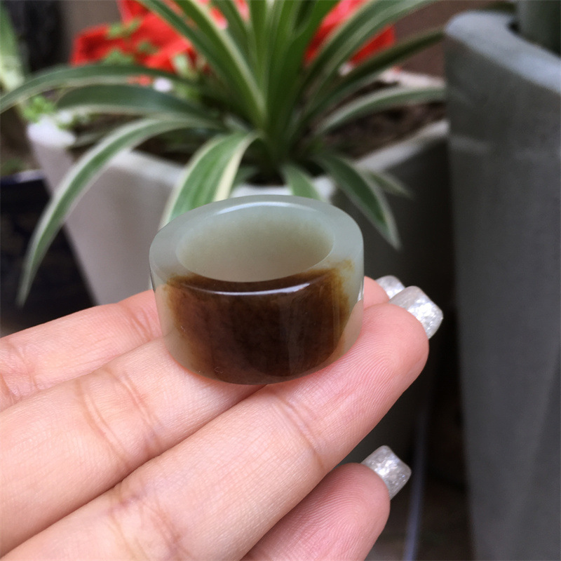 天然新疆和田玉 且末料 且末蓝 俏糖 玉石 素面 扳指 指环 戒圈