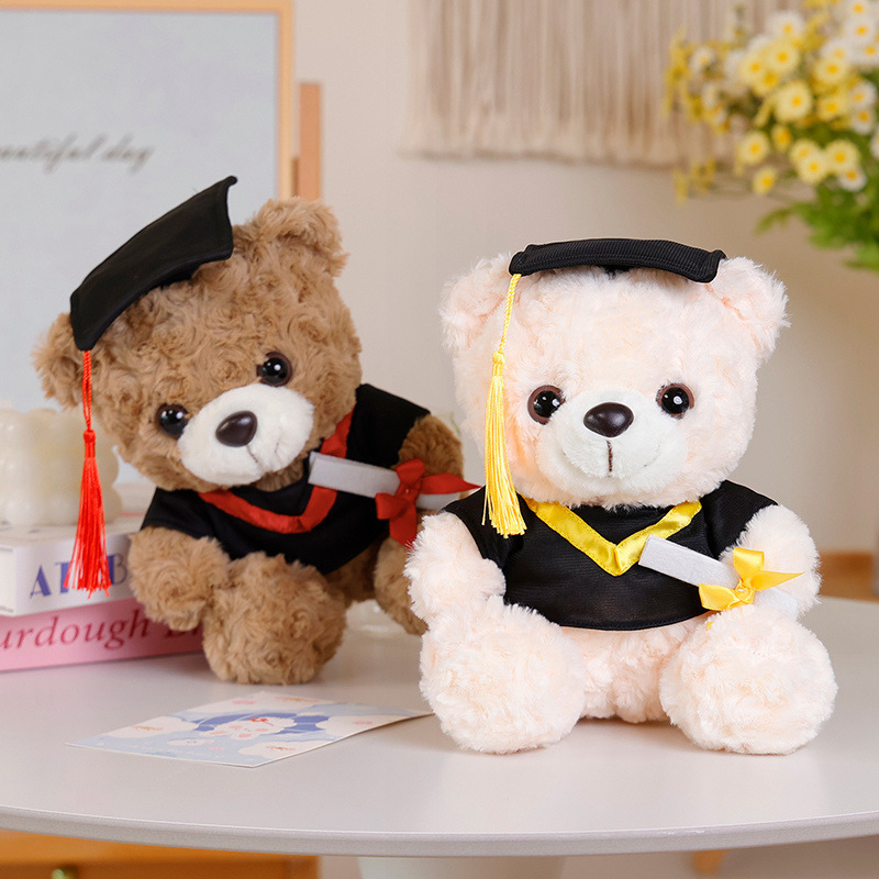 Sombrero de soltero, oso, peluche, muñeca, oso de peluche, oso de peluche, oso de doctorado, examen de ingreso a la universidad, regalo de graduación conmemorativo, logotipo impreso