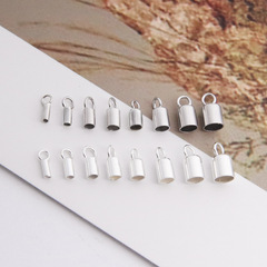 s925純銀配件皮繩管扣頭 銀管扣吊鐘手鍊項鍊連接扣DIY繩扣套管扣