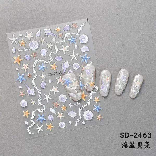 Cross-Border Manicure Shell Light Retro Fresh Versatile Ins Ocean Shell Story Starfish Conch Nail Stickers