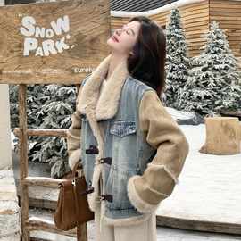 2259828皮毛一体外套5牛仔年冬9拼接210052图片色有吊牌兔毛