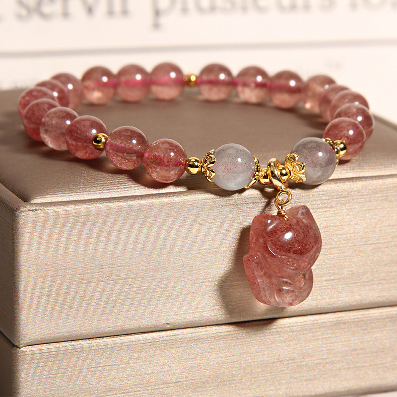 Single Circle Quartz Jade Strawberry Crystal String Image 2