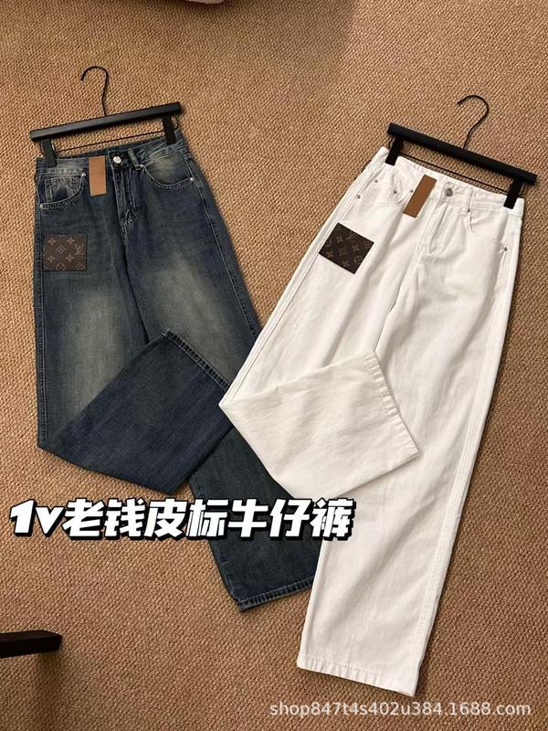 25驴家轻奢老花水洗直筒牛仔裤女百搭高腰显瘦宽松设计高级感长裤|undefined