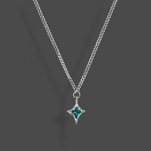 Lake Blue Cross Star Necklace Pendant Jewelry Personality Hip-Hop Snake Bone Sweater Chain Unisex Stylish Versatile Accessory