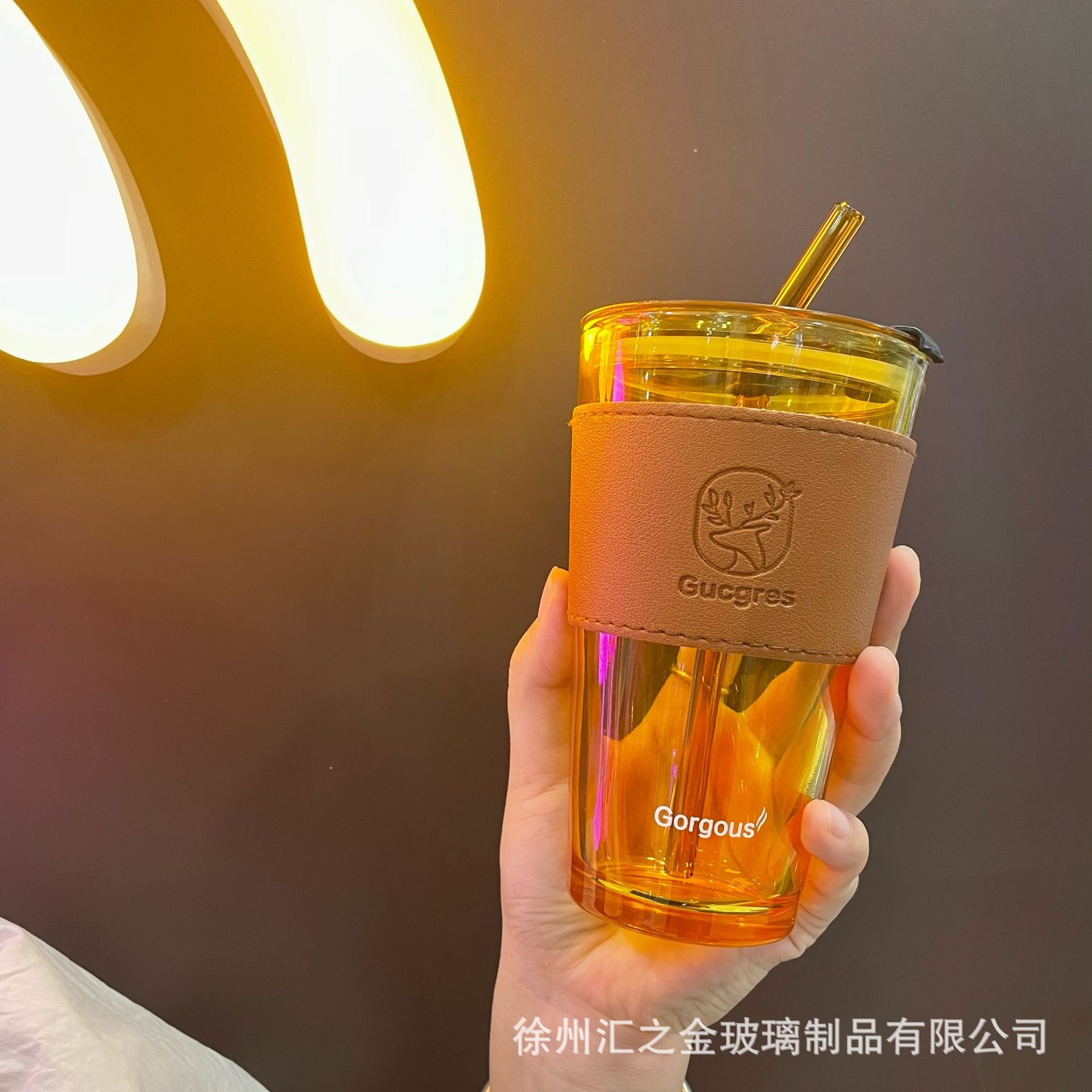Ins style large-capacity simple glass household straw cup summer high-value Internet celebrity coffee bamboo cup