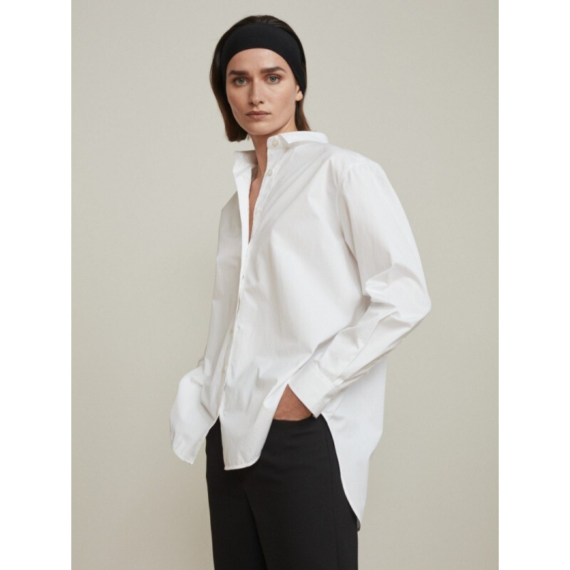 Longmei Loose-Fitting Pure Cotton Long-Sleeve Shirt for Women, Early Spring 2026 New Nordic Tot Style Simple Commuter Turn-Down Collar Top