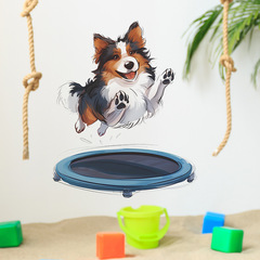 新款MG-F060卡通玩蹦床快樂小狗臥室客廳背景裝飾牆貼紙自粘批發