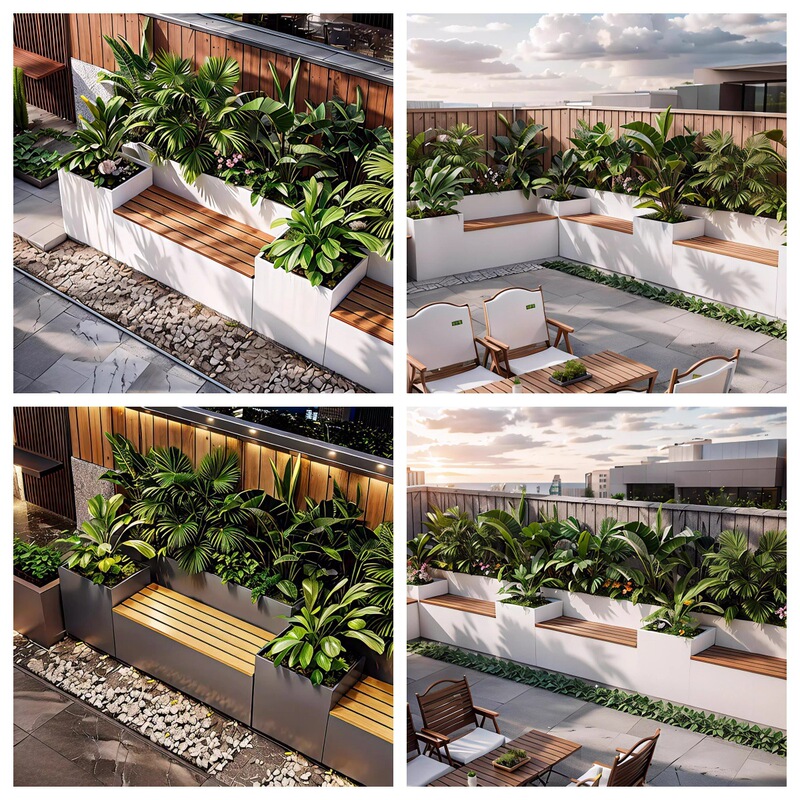 Custom stainless steel bench flower box for square, milk tea shop, coffee lounge, decorative flower trough, partition, and fence Custom stainless steel bench flower box for square, milk tea shop, coffee lounge, decorative flower trough, partition, and fence