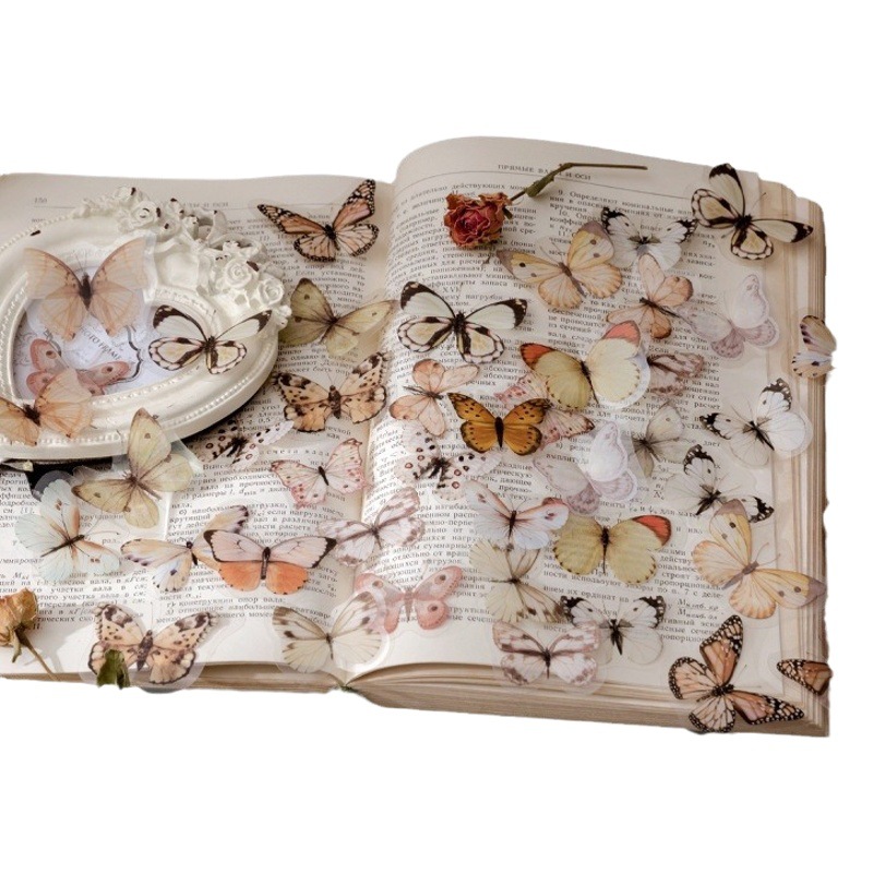 Azúcar poesía PET pegatinas bolsa mariposa naturaleza serie vintage mariposa diario DIY pegatinas decorativas 40 unidades 8 modelos