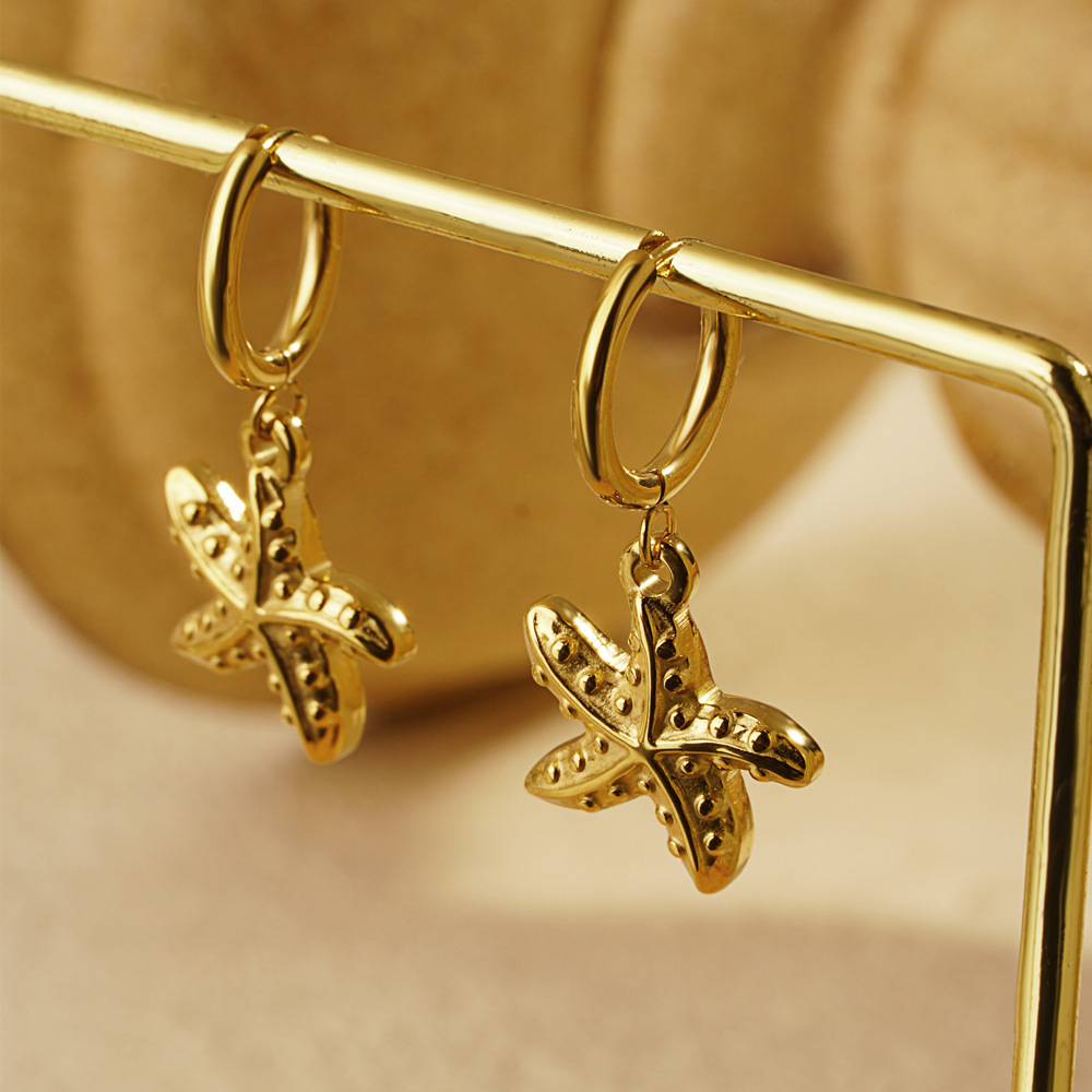 Holiday, Daily Occasion 1 Pair Marine Style Simple Style Starfish Snails Shell Plating 304 Stainless Steel 18K Gold Plated Drop Earrings