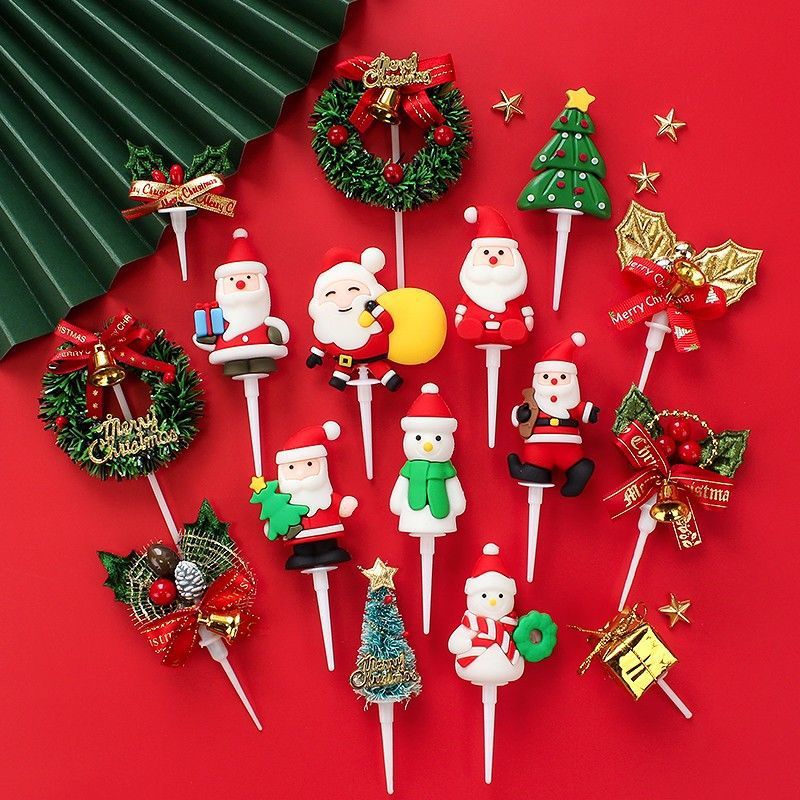 Christmas theme Cake decorate Grass Circle Small bell Green leaf arch plug-in unit Dessert Dress up Santa Claus Decoration