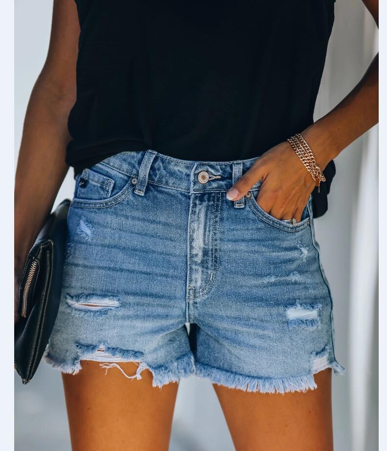 Ripped Frayed Casual Denim Shorts NSYF49498