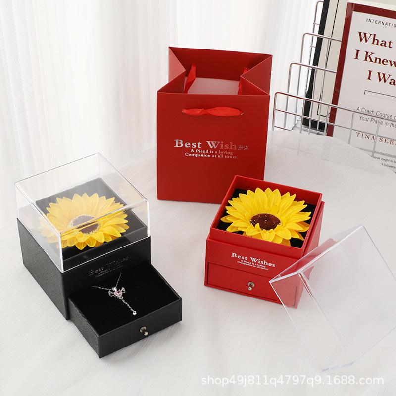 Cross-Border European and American Amazon Hot-Selling Sunflower Gift Box Necklace Ring Jewelry Box Valentine's Day Gift Box