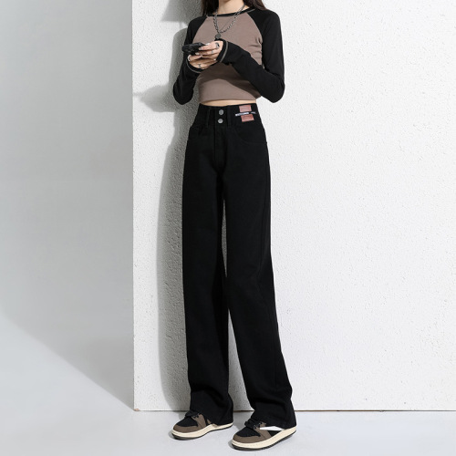 Retro blue wide-leg jeans for women in autumn and winter plus velvet new high-waisted pear-shaped straight loose floor pants for autumn
