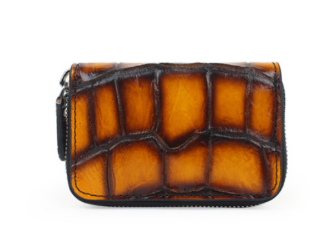 Tarjetero de piel de cocodrilo nuevo al por mayor 2025, unisex, de cuero genuino, con cremallera, tipo acordeón, monedero de piel de cocodrilo, estuche para tarjetas.