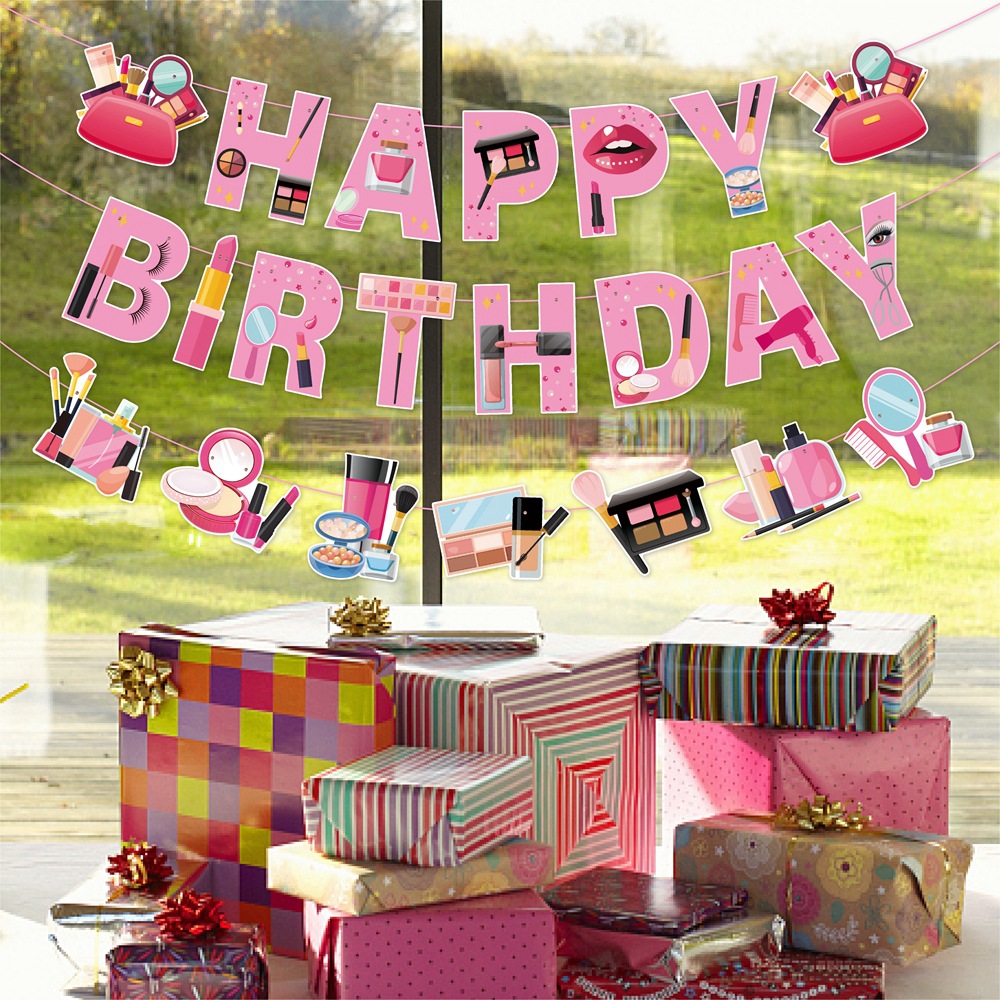 Nueva decoración de fiesta de cumpleaños maquillaje conjunto de temas de maquillaje decoración de fiesta de cumpleaños tarta de bandera