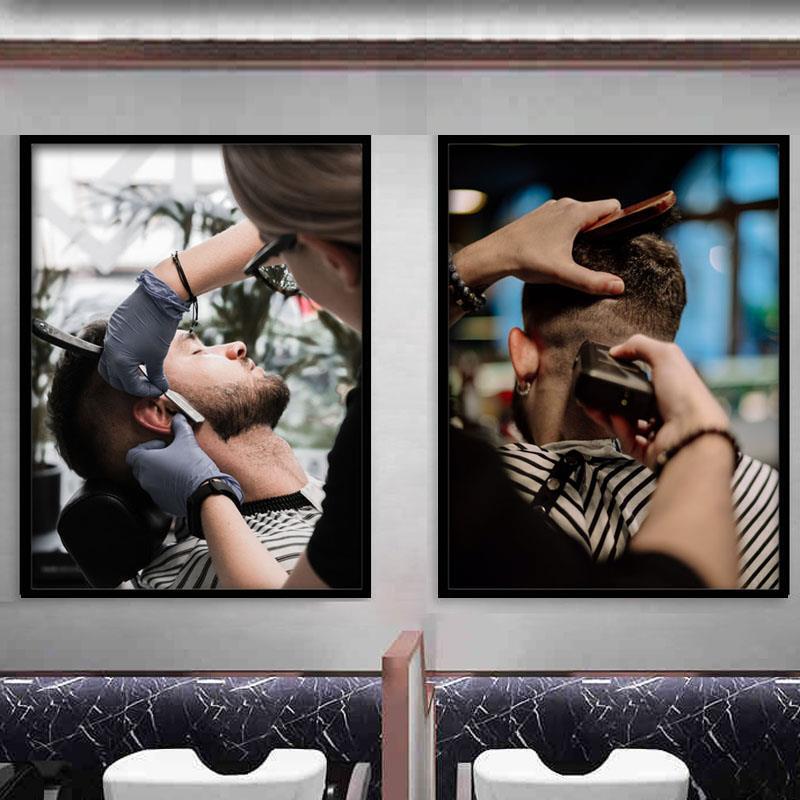 Retro Men's Hairstyle Photo Oil Head Hall Barber Shop Hair Salon Decorative Painting Face Shaping Hanging Painting Hair Salon Mural