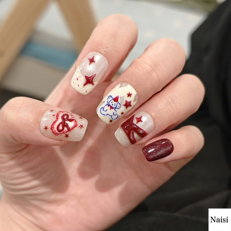 Three-Dimensional Short Cat-Eye Wearable Nails Chinese Style Festival Nail Art Cartoon Nail Pieces One-Stop Supply