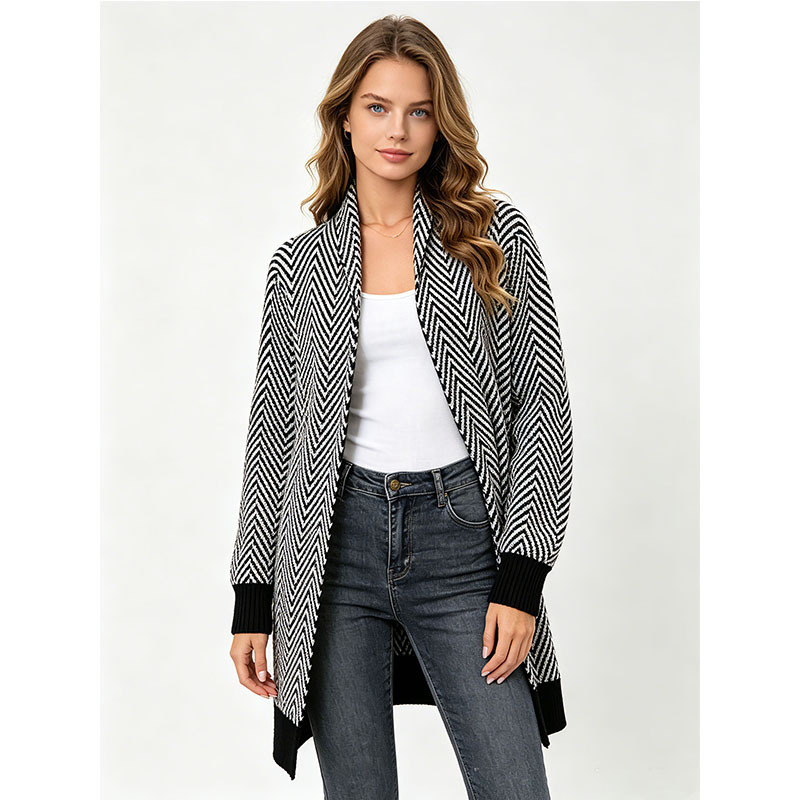 Cross-Border European and American Retro Wavy Striped Knit Sweater for Women, Autumn and Winter Stylish Cardigan, Long-Sleeve, Drop-Shoulder, Casual Outerwear Sweater Cross-Border European and American Retro Wavy Striped Knit Sweater for Women, Autumn and Winter Stylish Cardigan, Long-Sleeve, Drop-Shoulder, Casual Outerwear Sweater