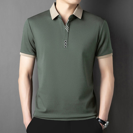 Men's POLO shirt 2025 summer new simple lapel young and middle-aged business casual elastic short sleeve T-shirt wholesale