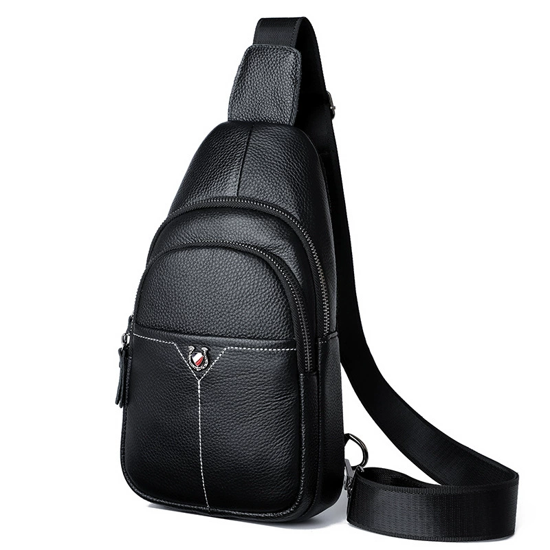 Chest bag, leather shoulder bag for leisure, capacious one-shoulder bag, genuine leather, cowhide