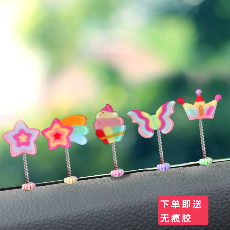 [Transfronterizo] Chica corazón arco iris decoración de coche coche sacudiendo la cabeza amor lindo primavera oscilante decoración de coche