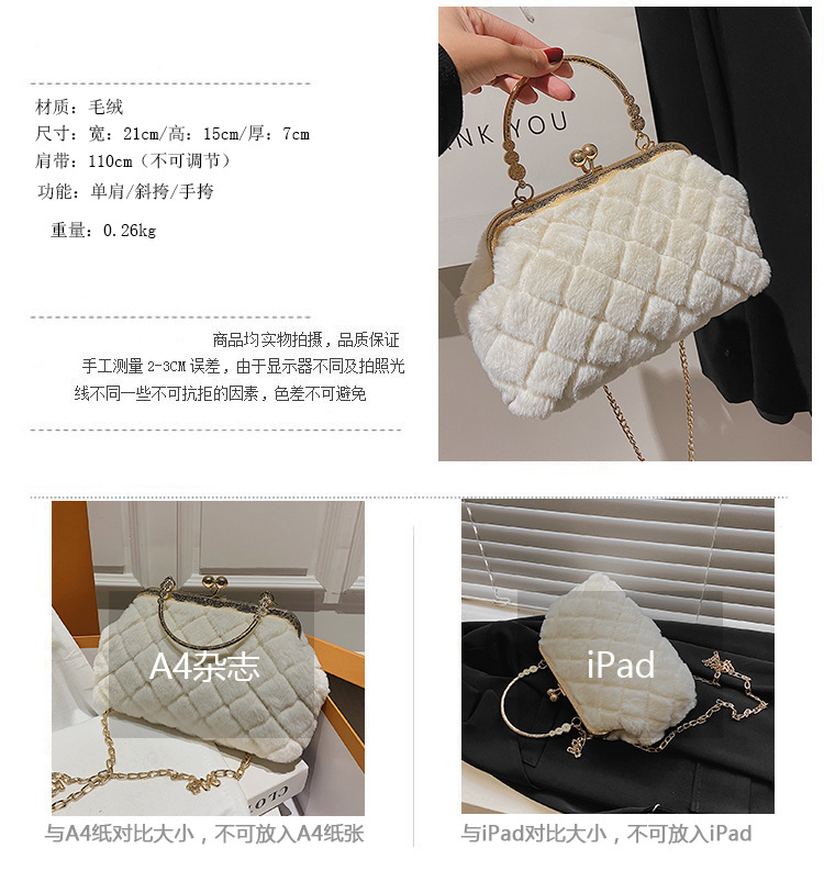 Lingge Chain Portable Autumn And Winter Soft Surface Fashion Plush One-shoulder Messenger Bag display picture 4