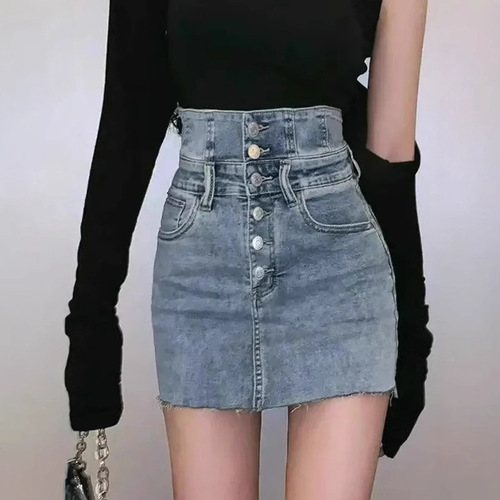 Lady's A-line mini skirt denim 2025 spring and autumn small design sense slimming bustle skirt trendy short skirt