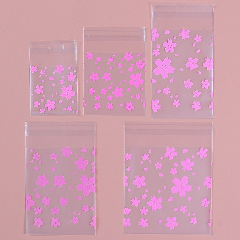 Rosa flor de cerezo esmerilado autoadhesivo bolsa copo de nieve crujiente turrón Galleta de arándano embalaje auto-Sellado bolsa de regalo