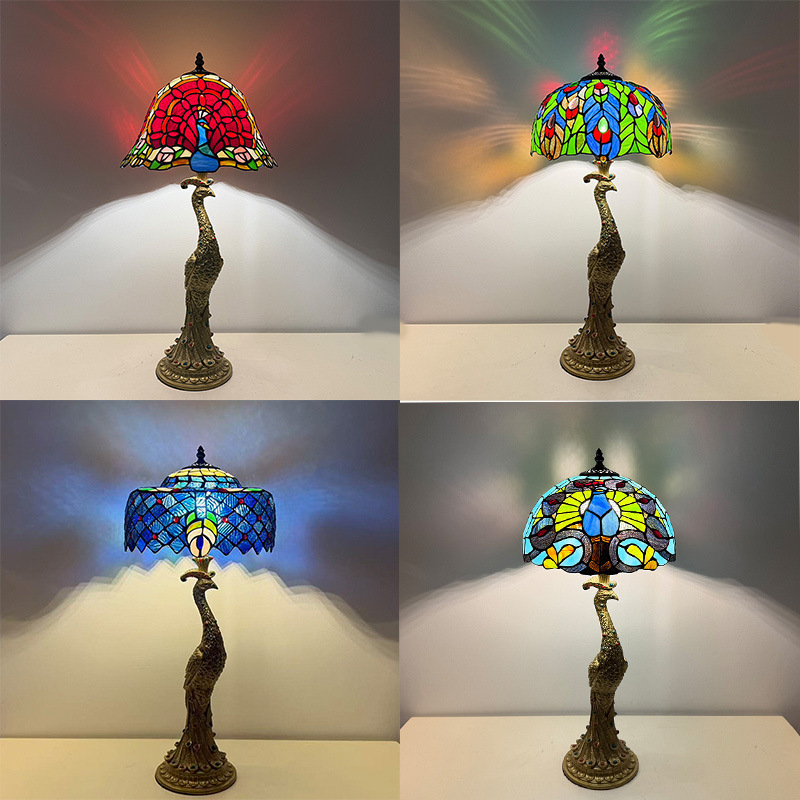 Yang Feng Tiffany Lamps Foreign Trade Retro European and American Lamps Bedroom Hotel Bedside Peacock Base Tiffany Table Lamp Yang Feng Tiffany Lamps Foreign Trade Retro European and American Lamps Bedroom Hotel Bedside Peacock Base Tiffany Table Lamp